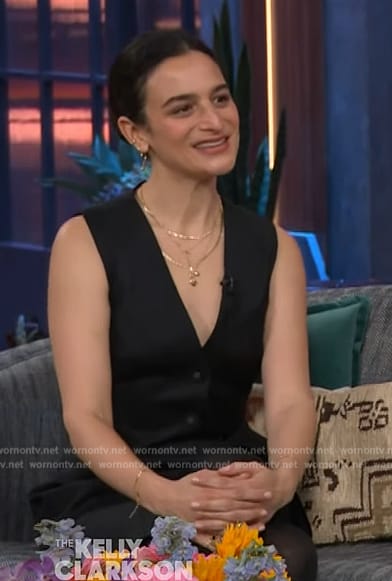 Jenny Slate’s black button front mini dress on The Kelly Clarkson Show