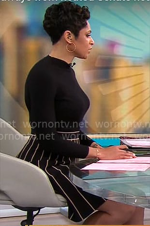 Jericka Duncan’s black dress with striped skirt on CBS Mornings