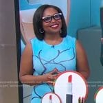 Jessica Cruel’s blue printed sleeveless dress on Good Morning America
