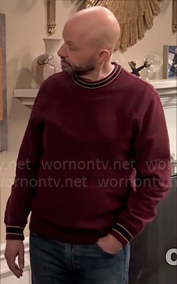 Jim’s burgundy striped trim sweatshirt on Extended Family