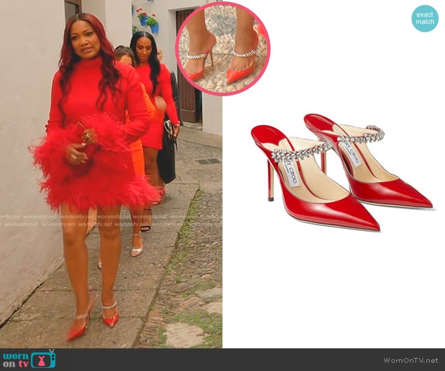 Jimmy Choo Bing 100mm mules worn by Garcelle Beauvais on The Real Housewives of Beverly Hills