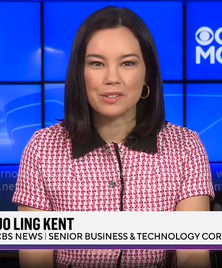 Jo Ling Kent’s red tweed button front dress on CBS Mornings