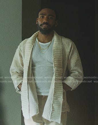 John’s distressed beige cardigan on Mr. & Mrs. Smith