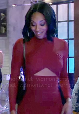 Jordan’s red mesh cutout dress on General Hospital