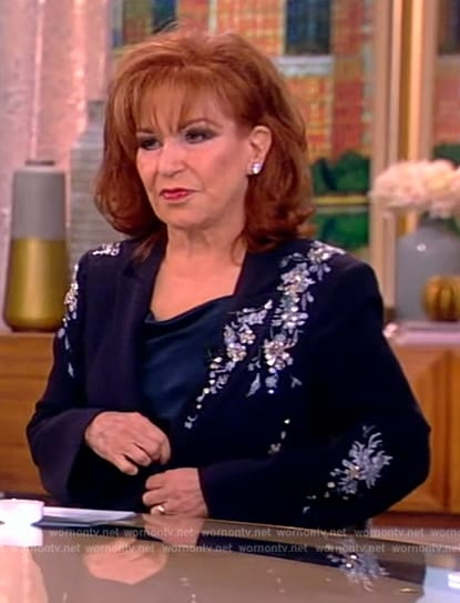 Joy’s navy floral embellished blazer on The View
