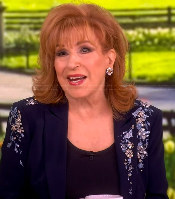 Joy’s navy floral embellished blazer on The View