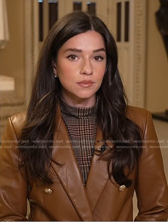 Julie Tsirkin’s brown leather blazer on NBC News Daily