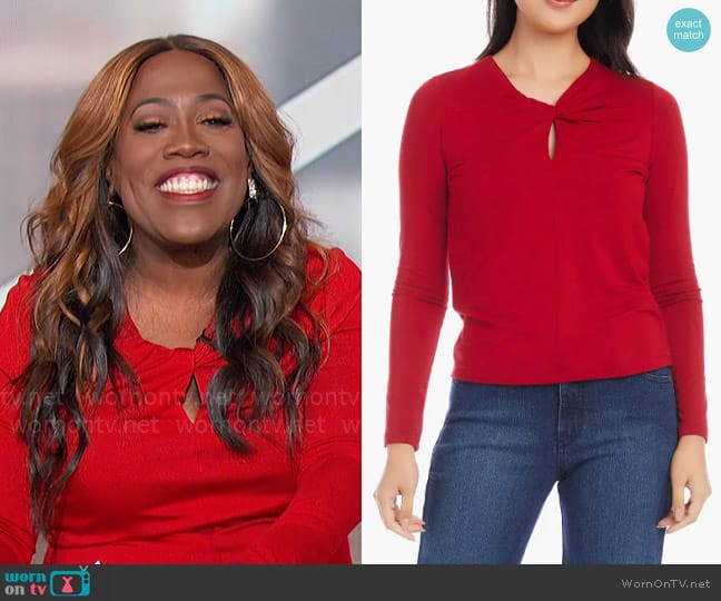 Karen Kane Twist Keyhole Neck Top worn by Sheryl Underwood on The Talk