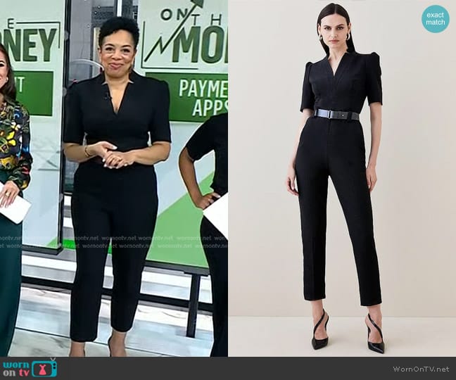 Karen Millen Structured Crepe Forever Belted Jumpsuit worn by Sharon Epperson on Today