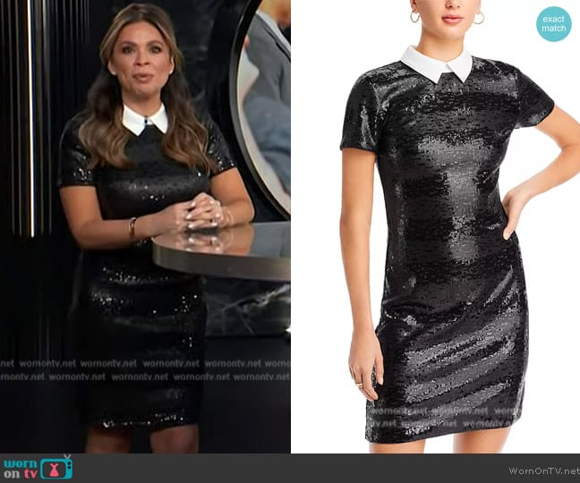 Karl Lagerfeld Paris Contrast Collar Sequin Dress worn by Carolina Bermudez on E! News