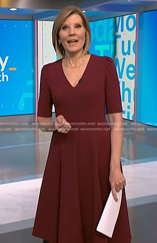 Kate’s burgundy v-neck midi dress on NBC News Daily
