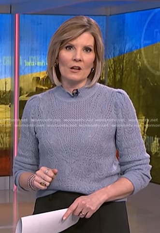 Kate Snow’s blue pointelle knit sweater  on NBC News Daily