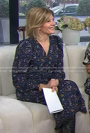 Kate Snow’s navy printed midi dress on Today