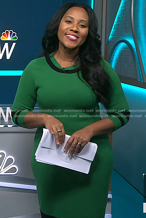 Kay Angrum’s green stripe trim knit dress on NBC News Daily