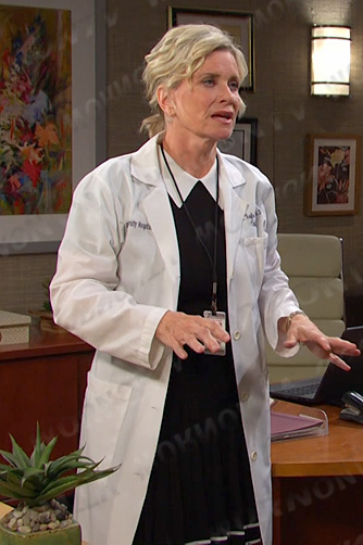 Kayla’s black contrast collar mini dress on Days of our Lives
