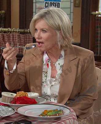 Kayla’s white floral blouse and beige blazer on Days of our Lives