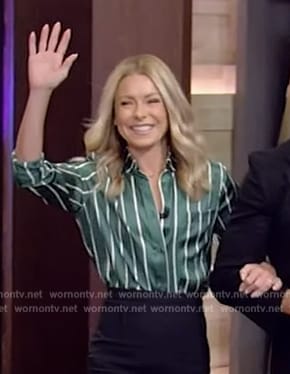 Kelly’s green stripe blouse on Live with Kelly and Mark