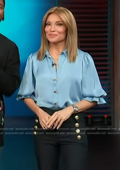 Scott’s blue butotn short sleeve shirt and pants on Access Hollywood