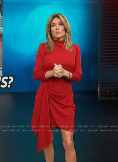 Kit’s red drape front dress on Access Hollywood