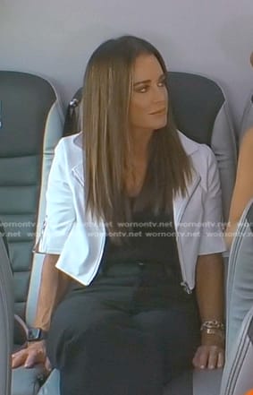 Kyle’s white short sleeve moto jacket on The Real Housewives of Beverly Hills