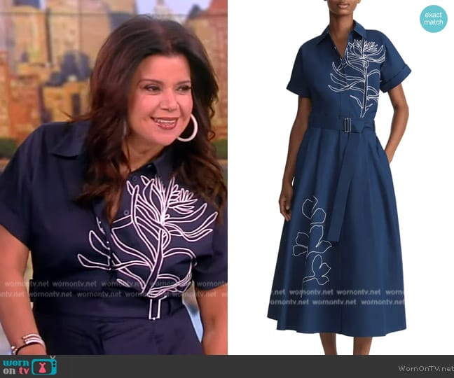 Lafayette 148 New York Cotton Embroidered Belted Midi Dress worn by Ana Navarro on The View
