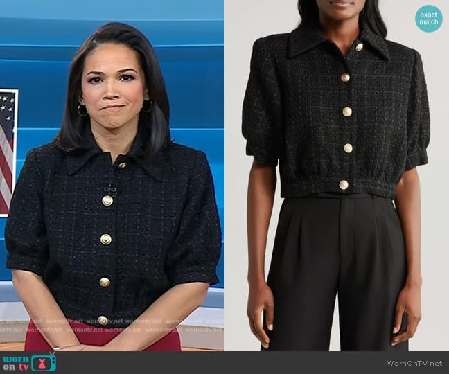 L'Agence Cove Tweed Crop Jacket in Black worn by Laura Jarrett on Today