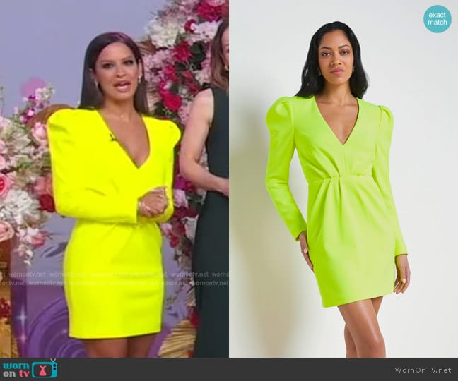 L'Agence Linnie Front-Pleat Dress in Neon Citrus worn by Rocsi Diaz on Good Morning America