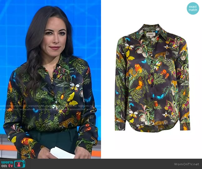 L'Agence Tyler Jungle Silk Blouse in Black Multi Butterfly Tiger worn by Kaylee Hartung on Today
