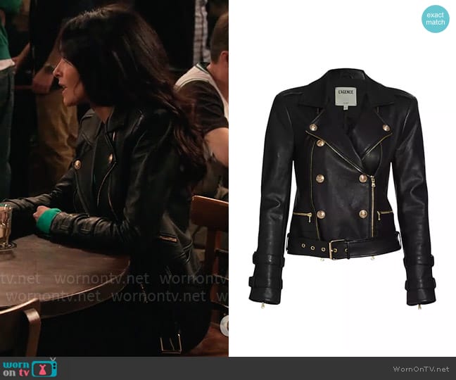 L'Agence Billie Leather Jacket worn by Julia Mariano (Abigail Spencer) on Extended Family