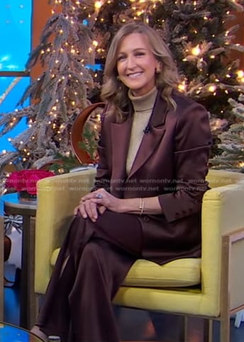 Lara’s brown satin blazer and pants on Good Morning America