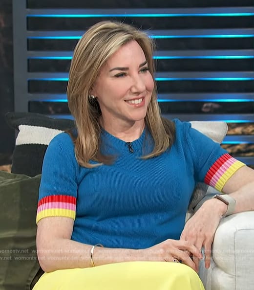 Laura Gassner Otting’s blue stripe sleeve sweater on Access Hollywood