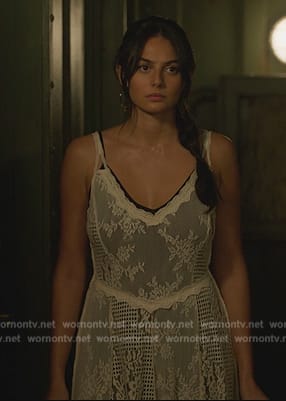 Leila’s white lace maxi dress on Death and Other Details