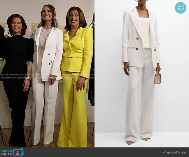 Lela Rose Tailored Double-Breasted Blazer in Ivory worn by Savannah Guthrie on Today