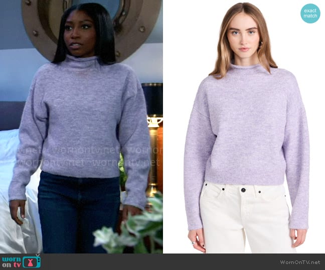 Line & Dot Lila Sweater in Orchid worn by Trina Robinson (Tabyana Ali) on General Hospital