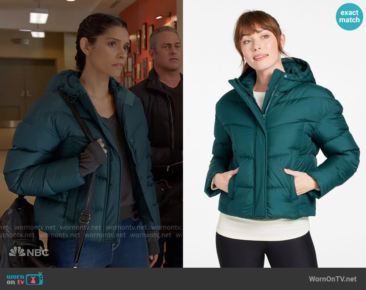 LL Bean Popham Hooded Puffer Jacket worn by Stella Kidd (Miranda Rae Mayo) on Chicago Fire