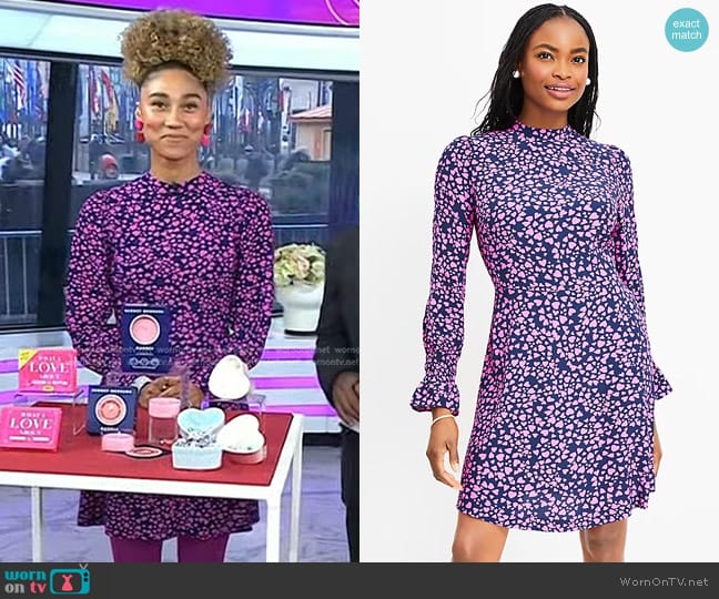 Loft Heart Smocked Ruffle Cuff Flare Dress worn by Ally Love on Today