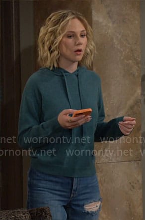 Lucy’s teal green hoodie on The Young and the Restless