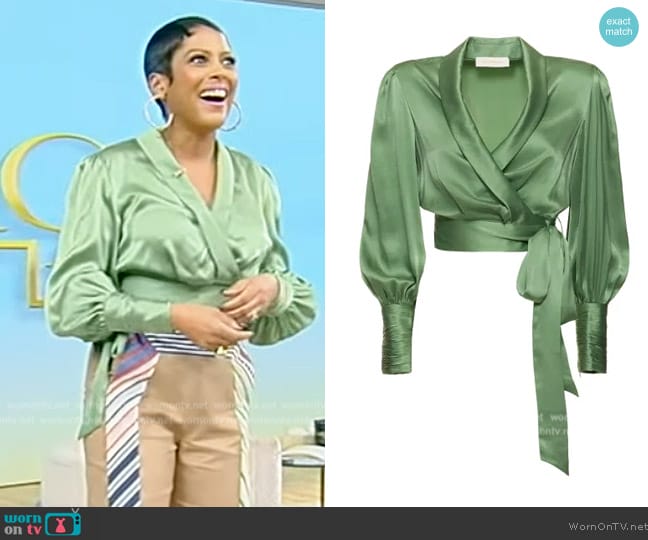 Zimmermann Silk wraparound blouse worn by Tamron Hall on Tamron Hall Show