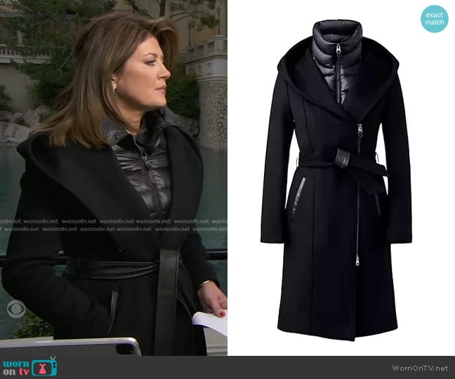 Mackage Shia-Z Wool Blend Coat with 800 Fill Power Down Removable Bib worn by Norah O'Donnell on CBS Evening News