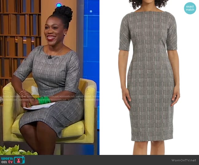 Maggy London Glen Plaid Short Sleeve Sheath Dress worn by Tiffany Aliche on Good Morning America