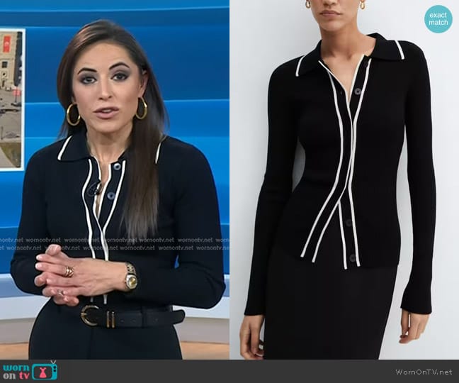 Mango Contrast Trims Cardigan in Black worn by Kaylee Hartung on Today