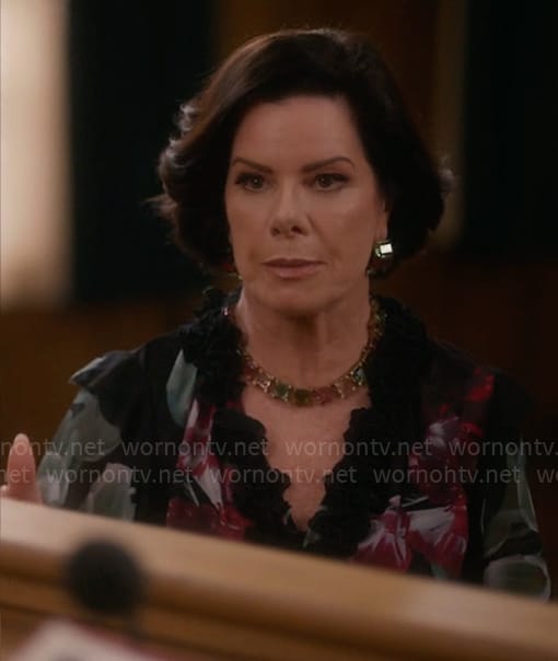 Margaret’s black floral blouse on So Help Me Todd
