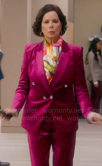 Margaret’s pink velvet suit on So Help Me Todd