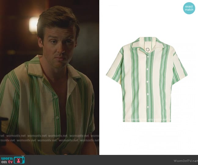 Marrakshi Life Oversized Striped Cotton Camp-Collar Shirt Green worn by (Jack Cutmore-Scott) on Death and Other Details