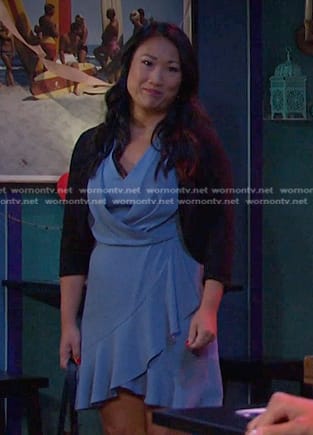 Melinda’s blue ruffle mini dress on Days of our Lives