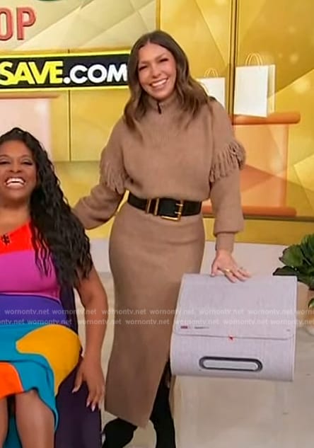 Melissa Garcia’s brown fringe sweater dress on Sherri