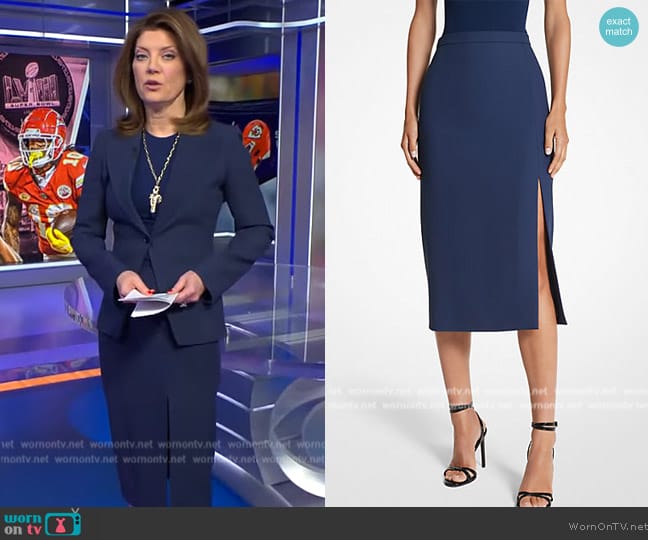Michael Kors Collection Double Crepe-Sable Pencil Skirt worn by Norah O'Donnell on CBS Evening News