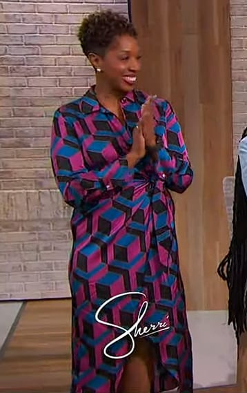 Monica Lewis’s geometric print dress on Sherri