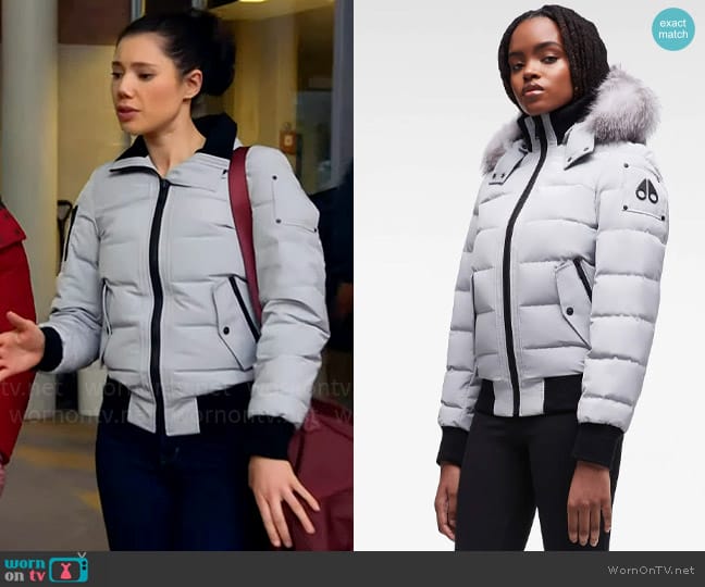 Moose Knuckles Ladriere Bomber worn by Violet Mikami (Hanako Greensmith) on Chicago Fire