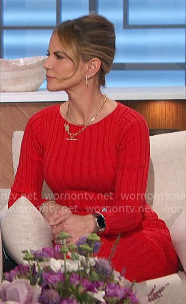 Natalie’s red rib knit midi dress on The Talk
